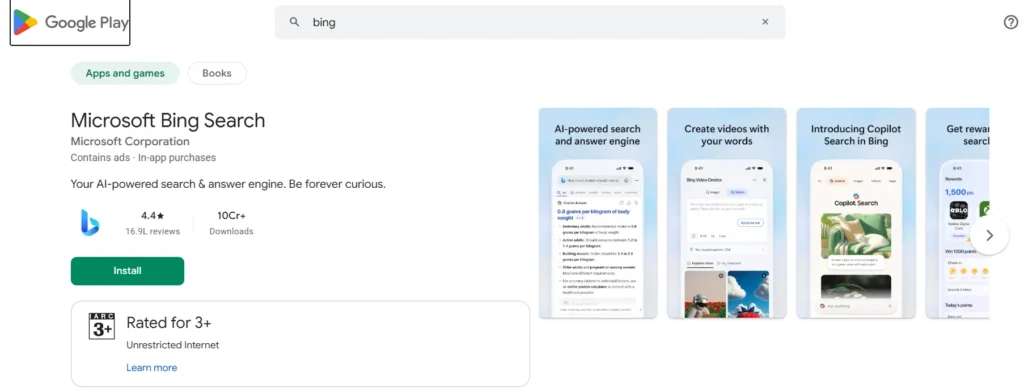 Download the Bing app to earn more daily